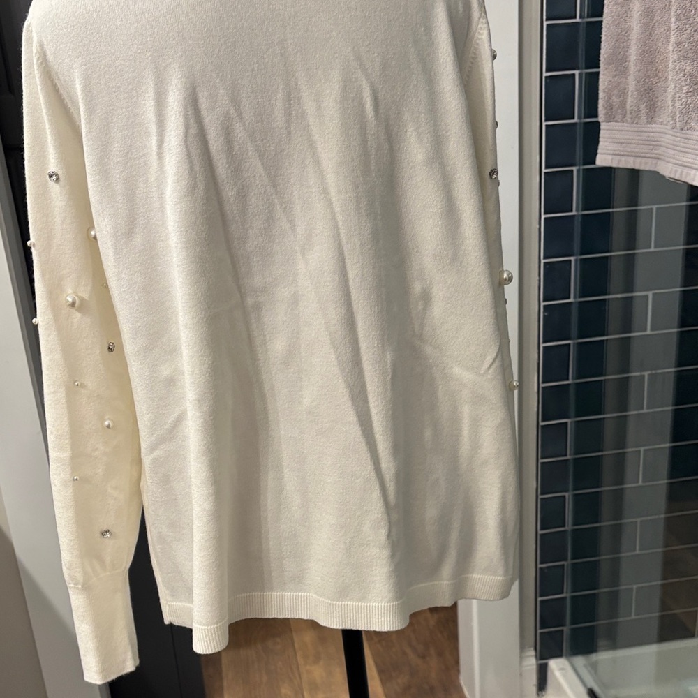 Chico's Cream Cardigan with Pearl Accents - Picture 6 of 6